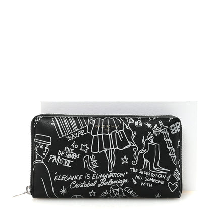 Balenciaga Calfskin Classic Silver Hardware Printed Tattoo Everyday Continental Zip Around Wallet Black 7 of 7