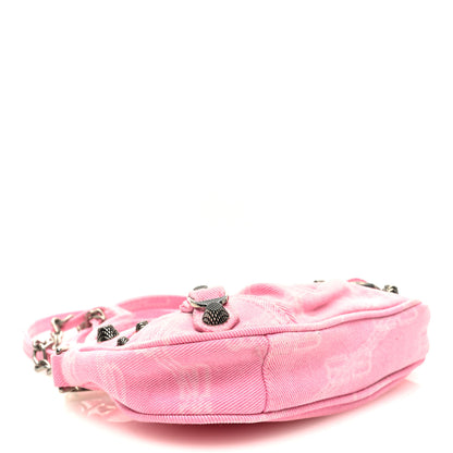 Balenciaga Washed Denim BB Monogram Le Cagole Mini Purse With Chain Pink 4 of 9