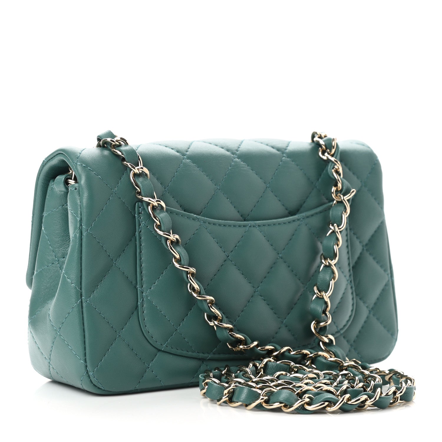 Chanel Lambskin Quilted Mini Rectangular Flap Dark Green 3 of 10