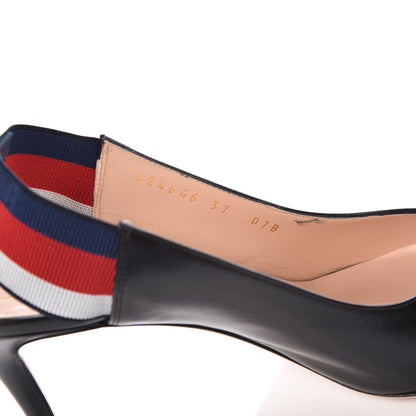 Gucci Malaga Kid Web Sylvie Mid Heel Slingback Pumps 37 Black 6 of 7