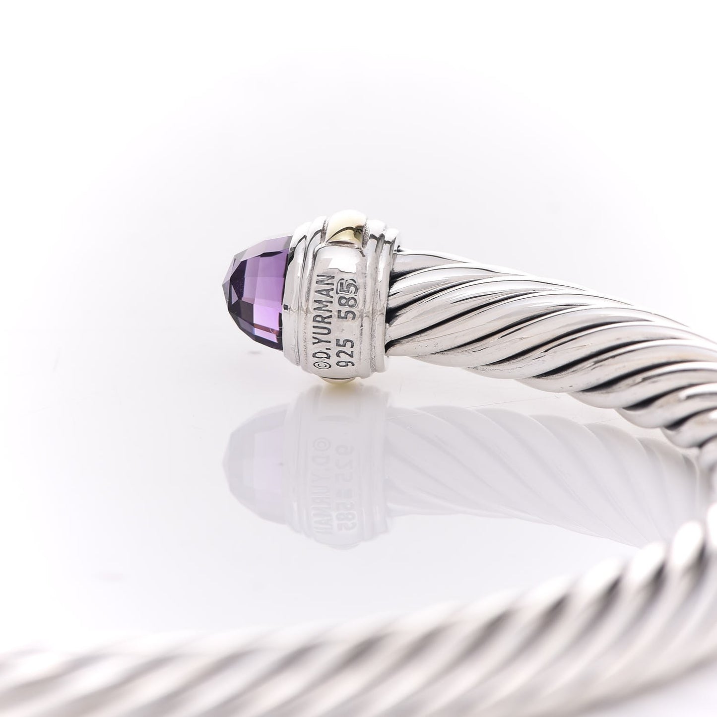Sterling Silver 14K Yellow Gold Amethyst 7mm Cable Classics Bracelet