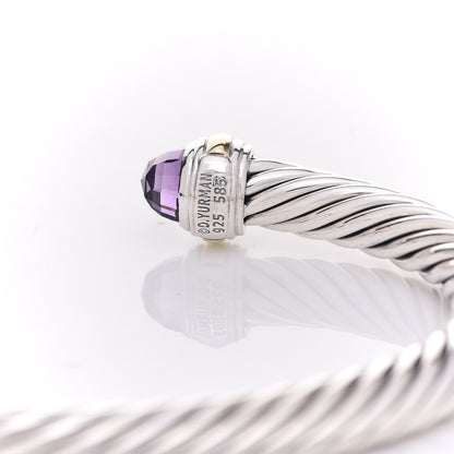 David Yurman Sterling Silver 14K Yellow Gold Amethyst 7mm Cable Classics Bracelet 4 of 5