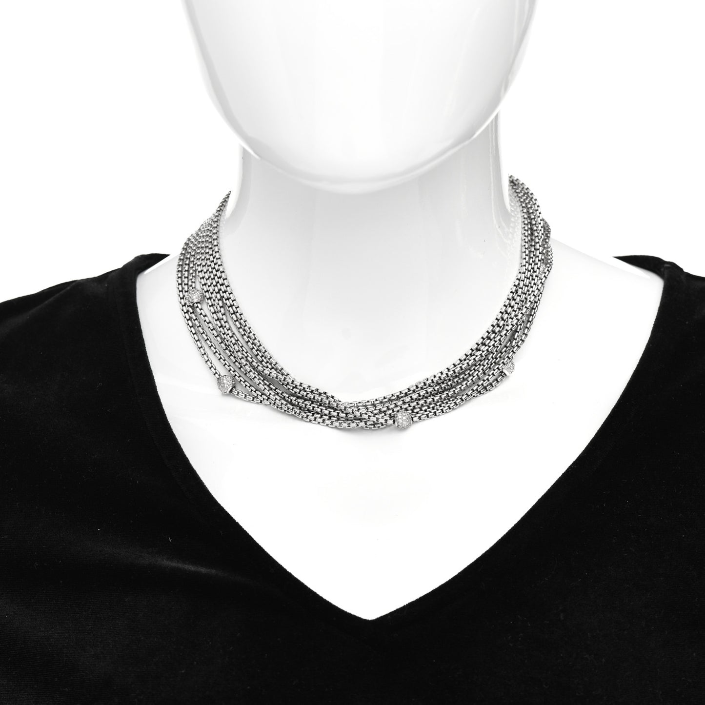 Sterling Silver 18K Yellow Gold Diamond Eight Strand Pave Station Necklace