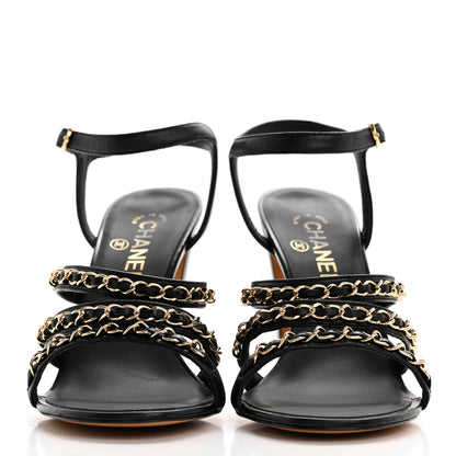 Chanel Lambskin CC Chain Sandals 40 Black 2 of 9