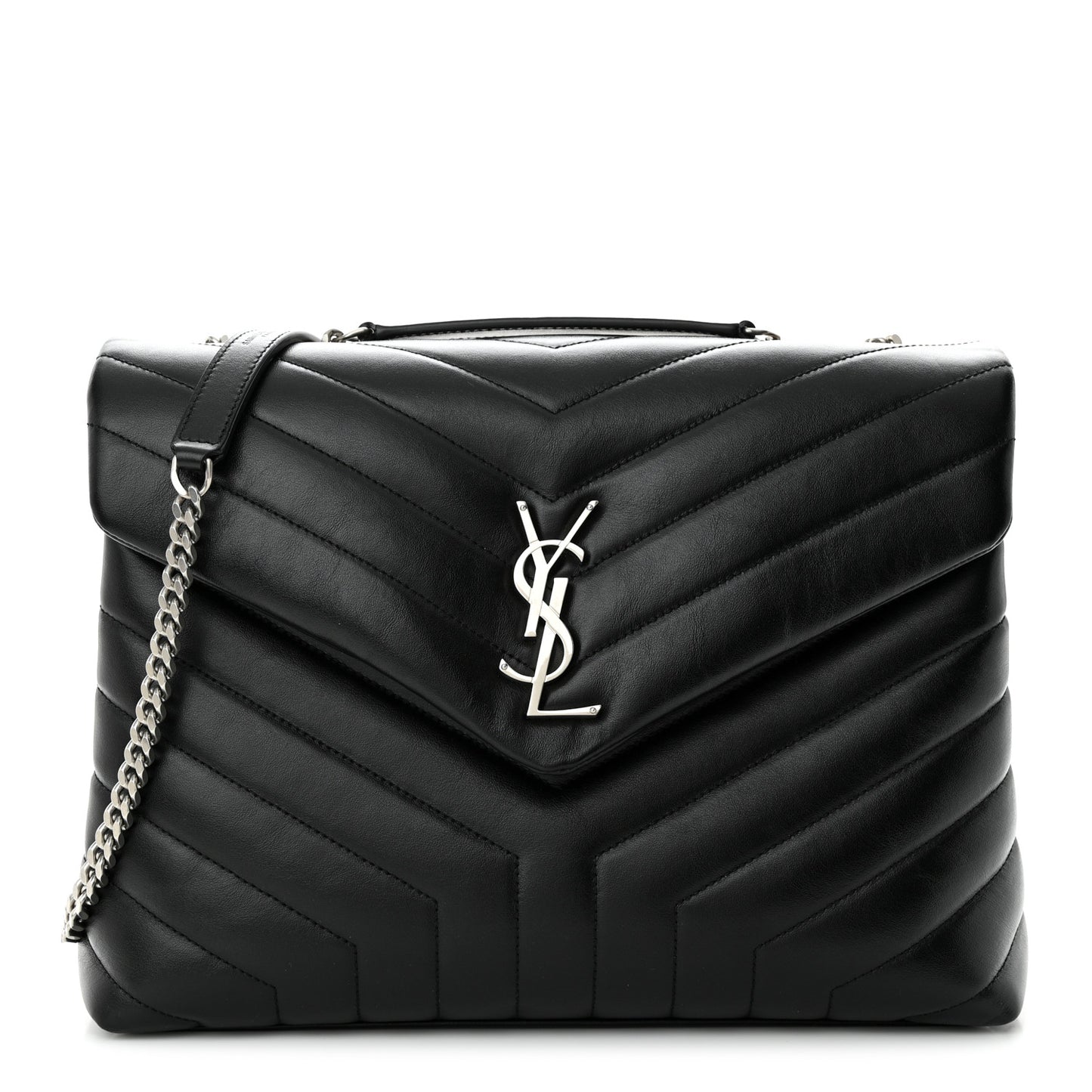 Calfskin Y Quilted Monogram Medium Loulou Chain Satchel Black