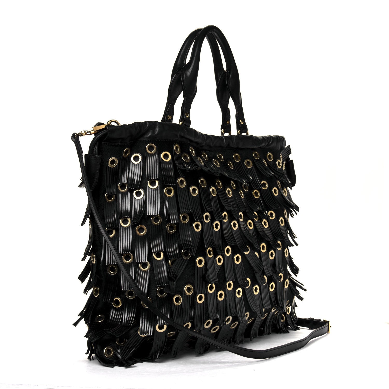 Burberry Calf Hair Patent Grommet Fringe Big Crush Tote Black 2 of 7