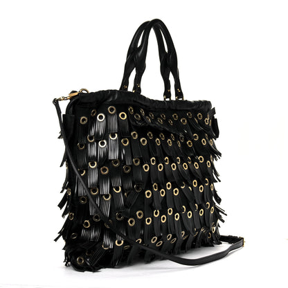 Burberry Calf Hair Patent Grommet Fringe Big Crush Tote Black 2 of 7