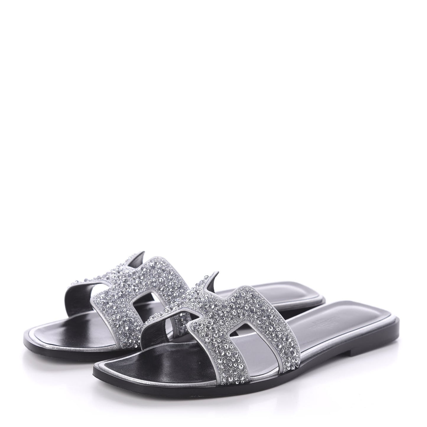 Suede Goatskin Crystal Oran Sandals 36.5 Gris Argente