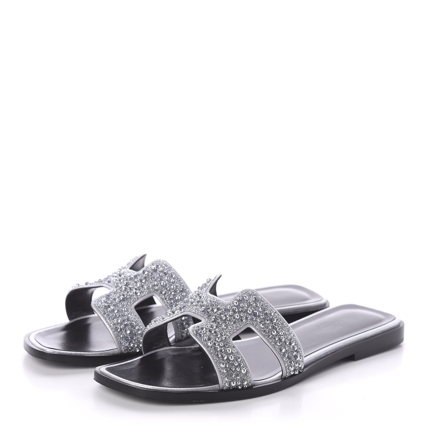 Hermes Suede Goatskin Crystal Oran Sandals 36.5 Gris Argente 3 of 7
