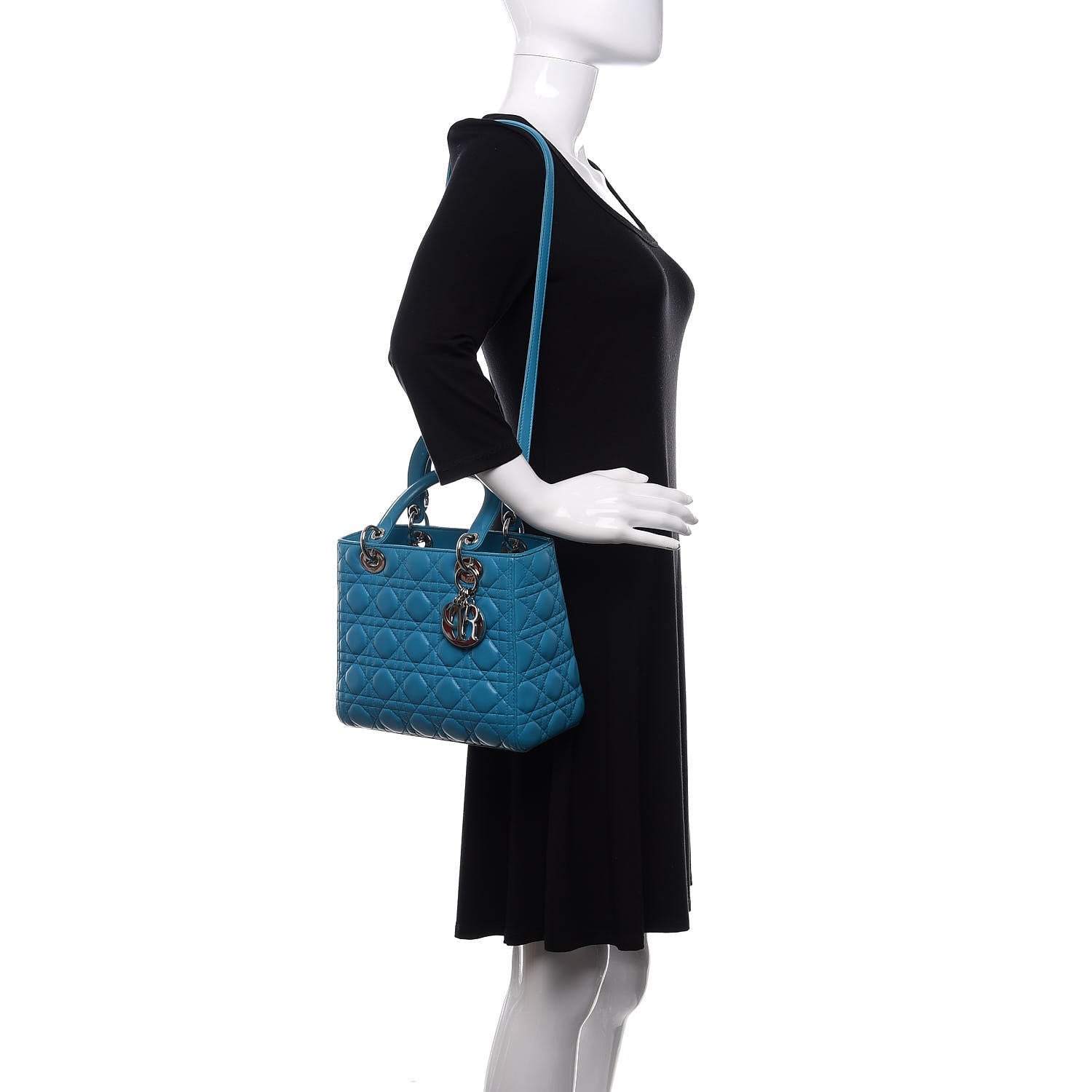 Christian Dior Lambskin Cannage Medium Lady Dior Blue 3 of 17