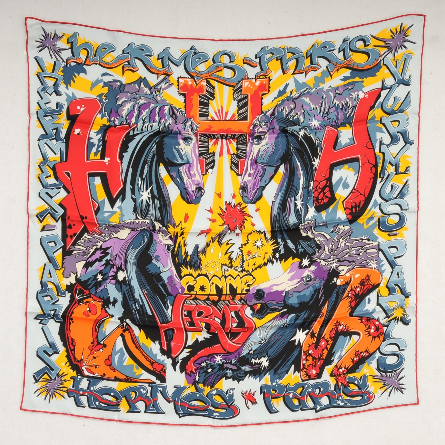 Silk H Comme Scarf 70 Gris Violet Rouge