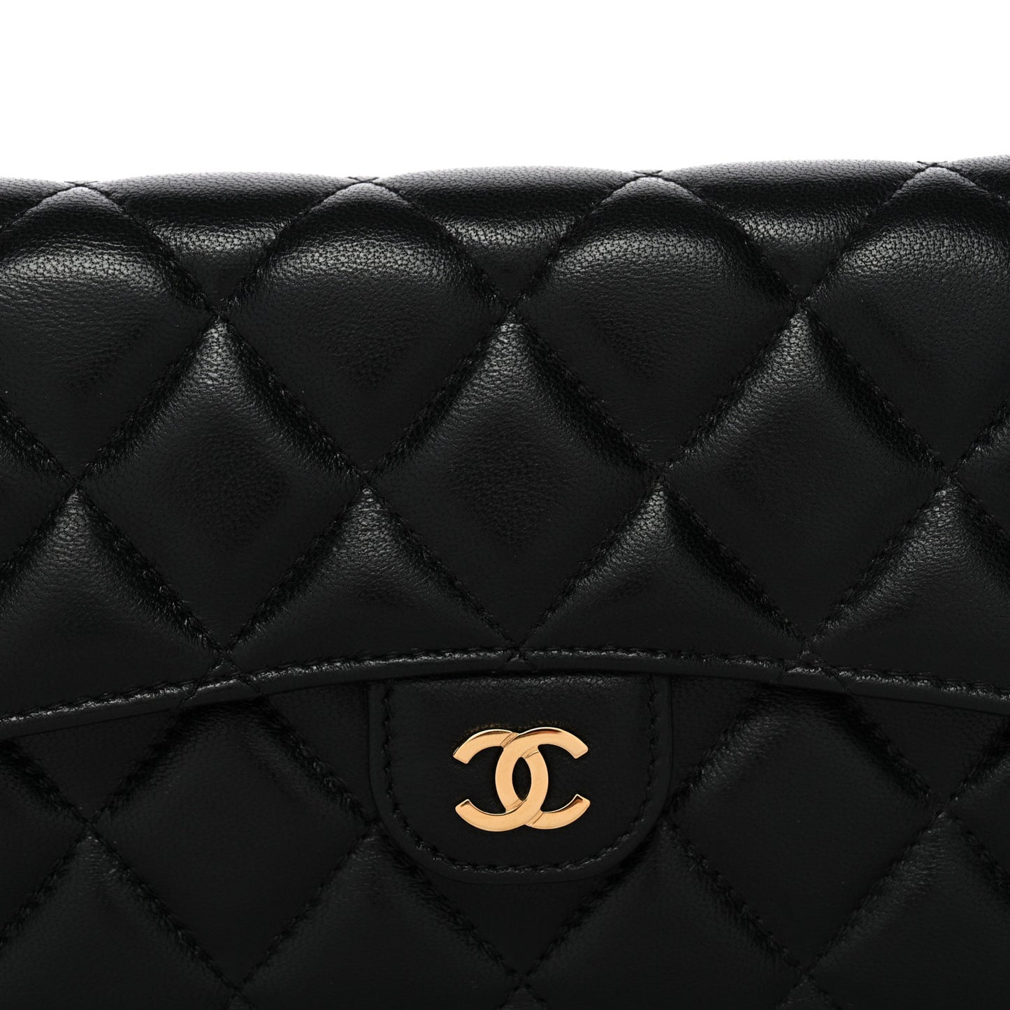 Lambskin Quilted Large Gusset Flap Wallet Black
