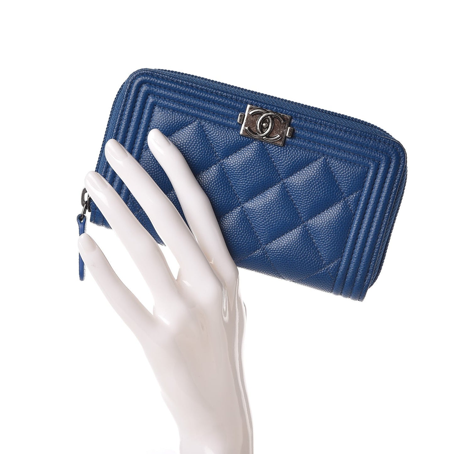 Caviar Quilted Boy Small Zip Around Wallet Blue