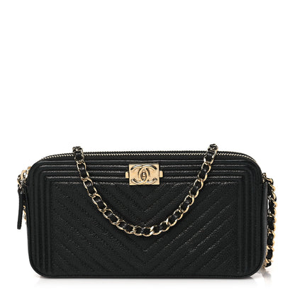 Chanel Caviar Chevron Small Boy Clutch With Chain Black 1 of 13