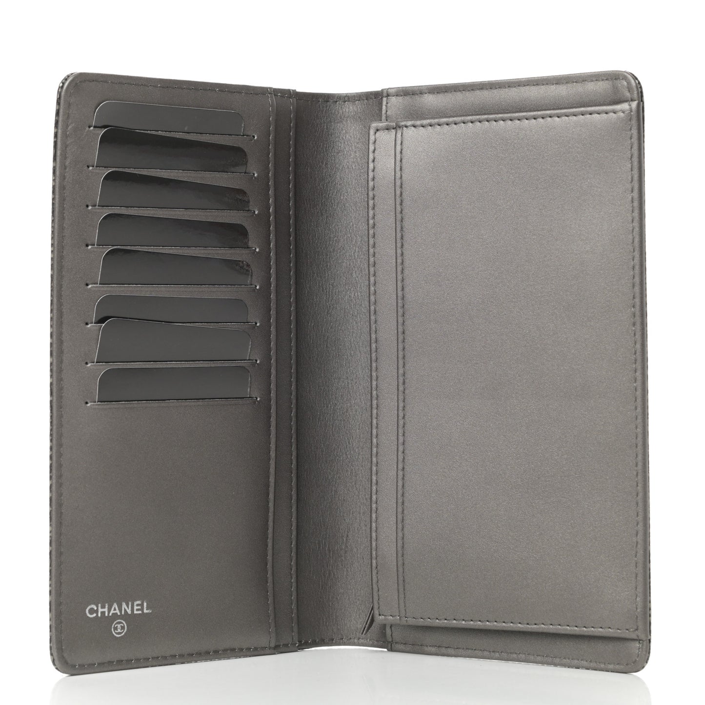 Metallic Caviar Timeless CC Yen Wallet Dark Silver