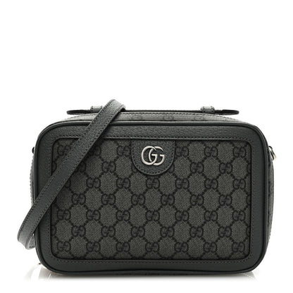 Gucci GG Supreme Monogram Textured Dollar Calfskin Small Ophidia Top Handle Shoulder Grey Black Graphite Grey 1 of 8