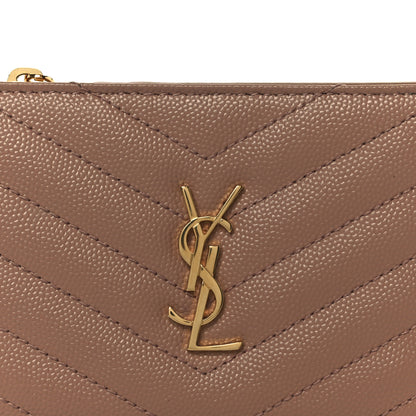 Saint Laurent Grain De Poudre Matelasse Chevron Monogram Zipped Two-Part Wallet Dark Beige 9 of 10