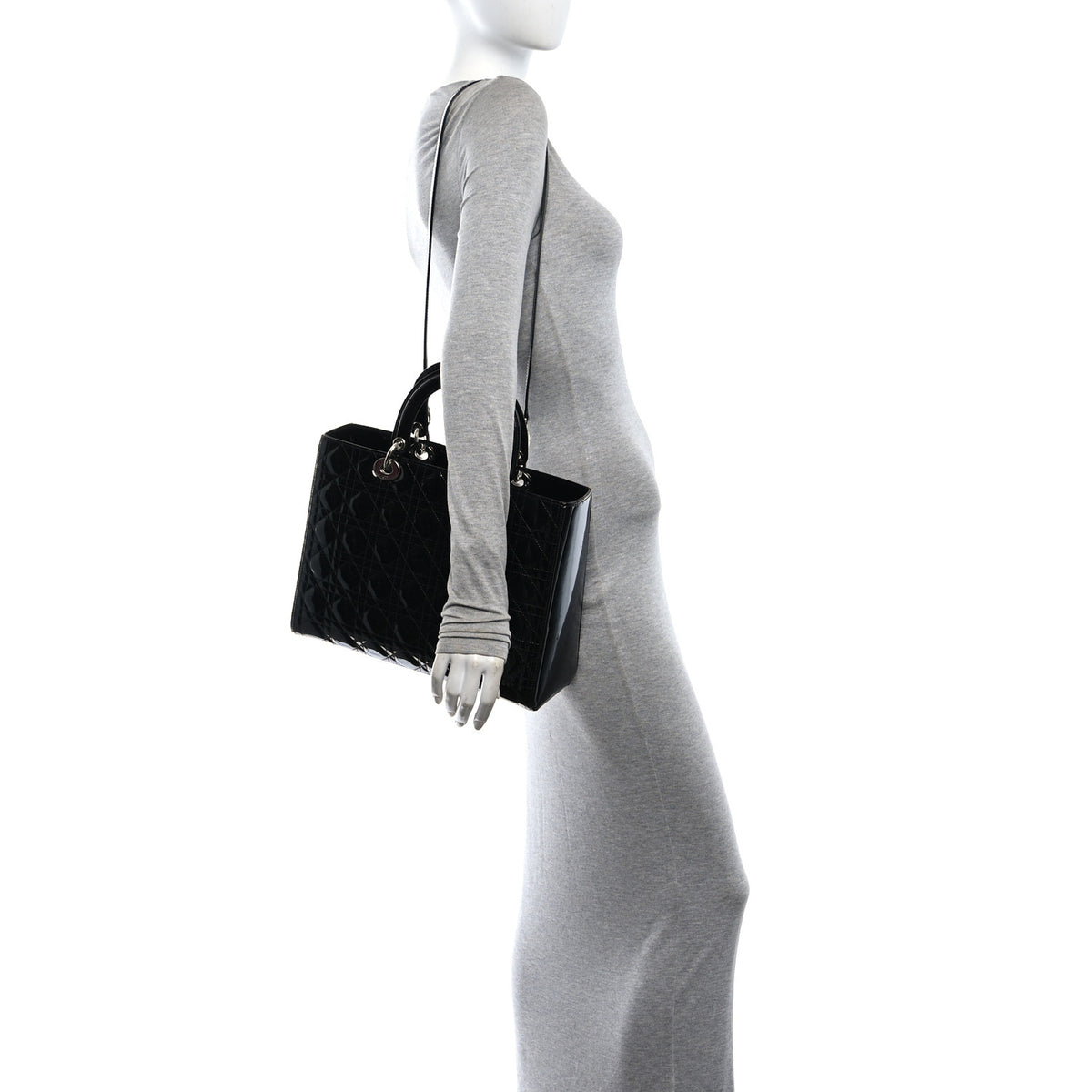 Patent Cannage Large Lady Dior Black