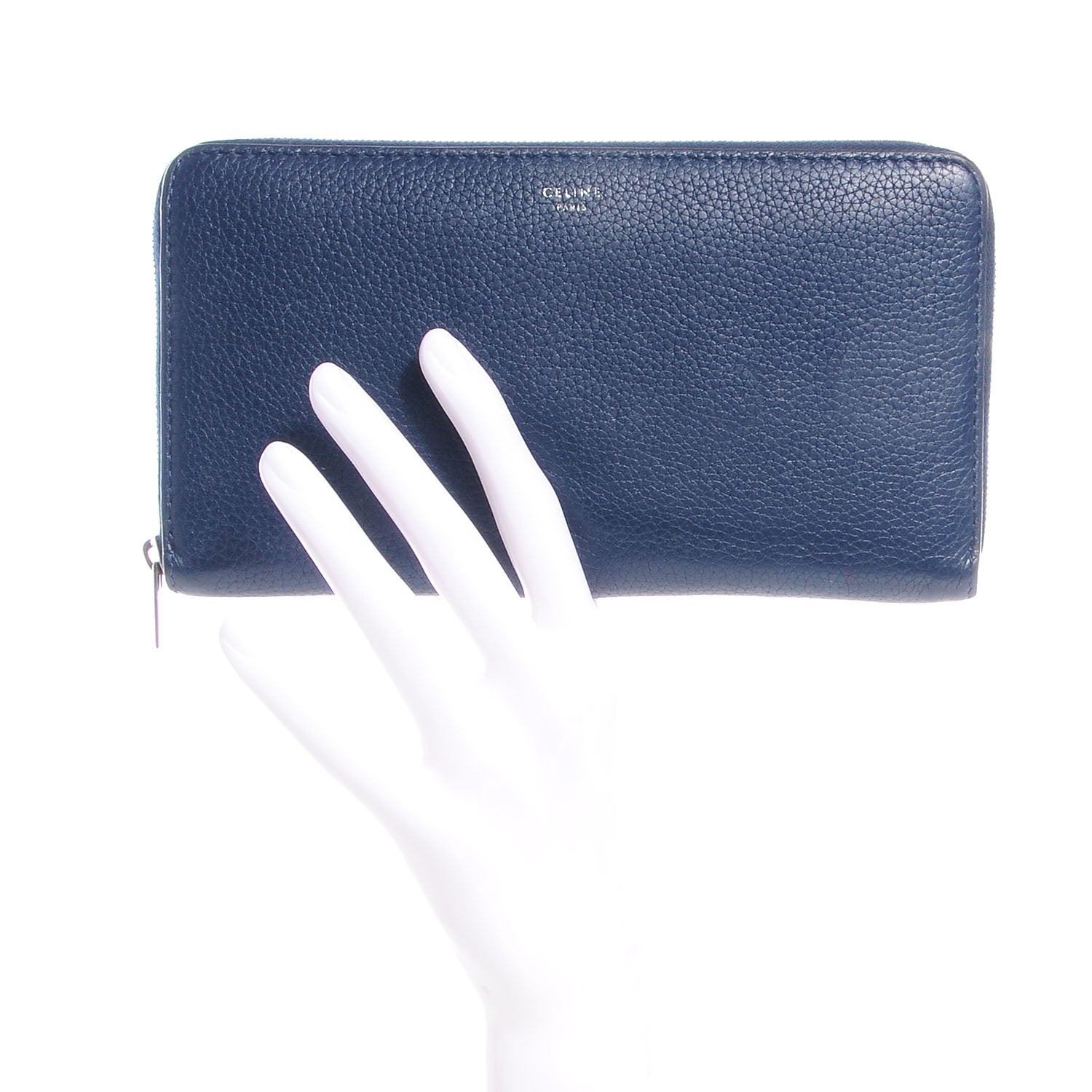 Celine Drummed Calfskin Zip Around Wallet Navy 2 of 10