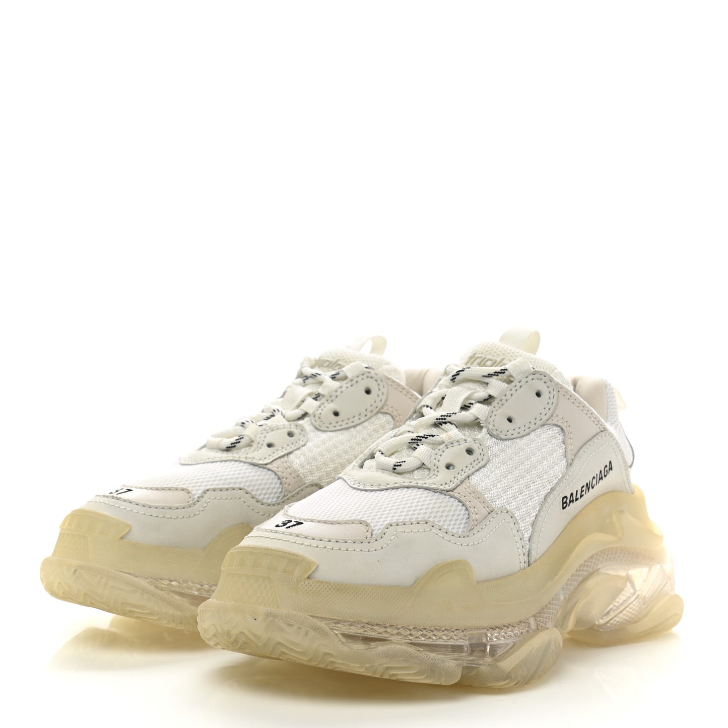 Fabric Mesh Clear Sole Womens Triple S Sneakers 37 White
