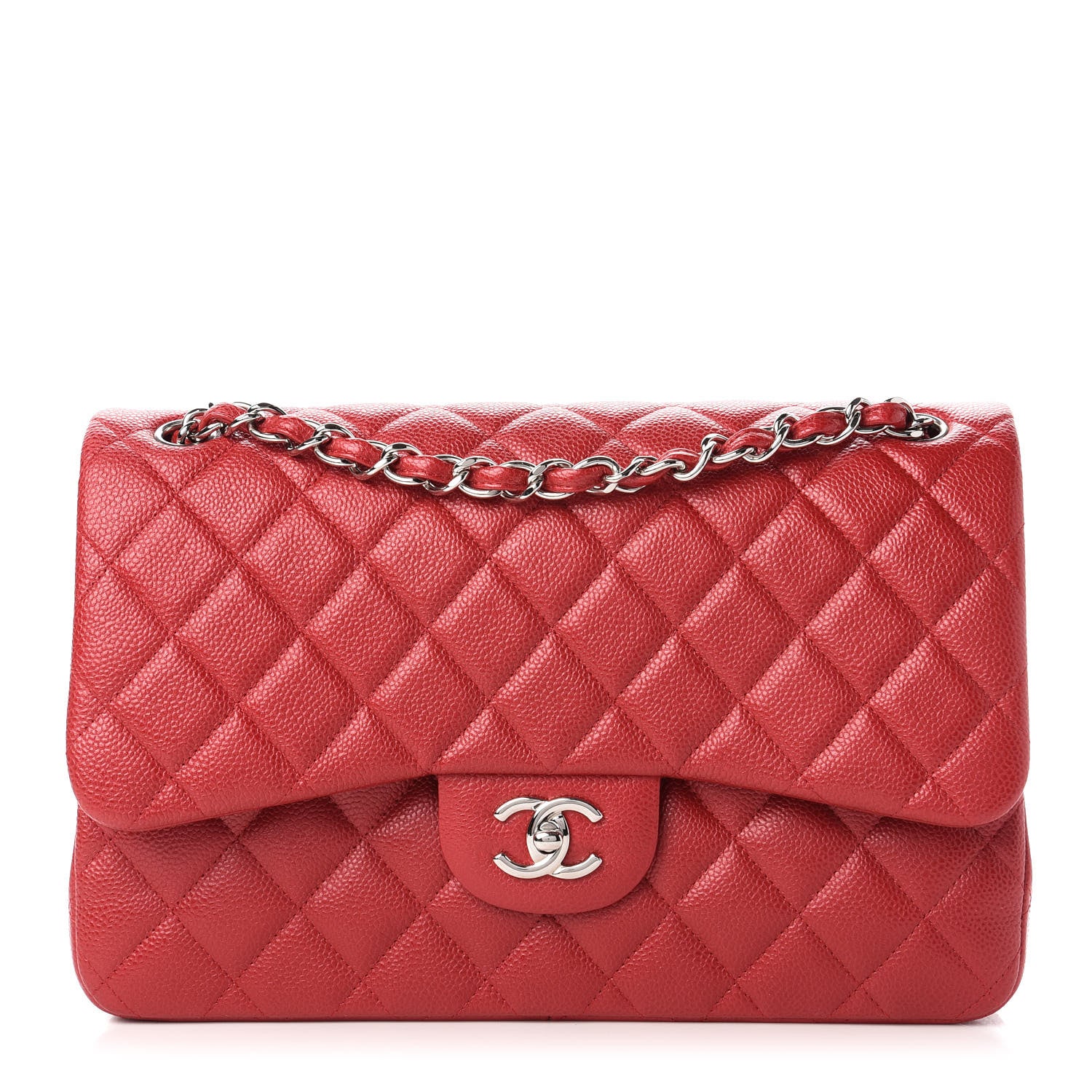 Chanel Iridescent Caviar Quilted Jumbo Double Flap Red 1 of 10