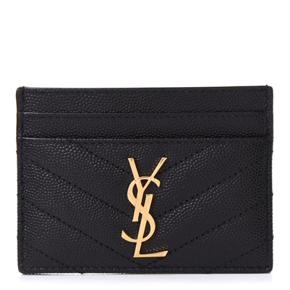 Saint Laurent Grain De Poudre Matelasse Chevron Monogram Credit Card Case Black 1 of 7