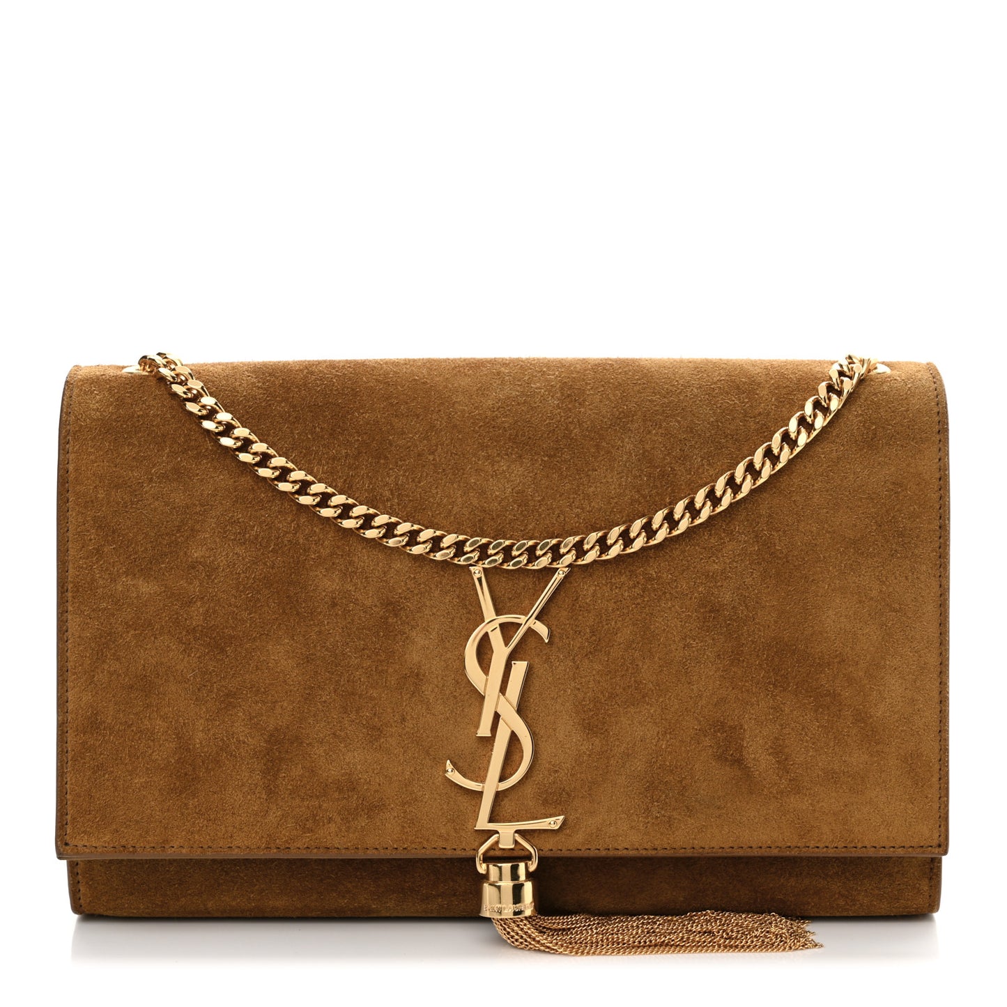 Suede Medium Classic Monogram Kate Tassel Satchel Light Ochre
