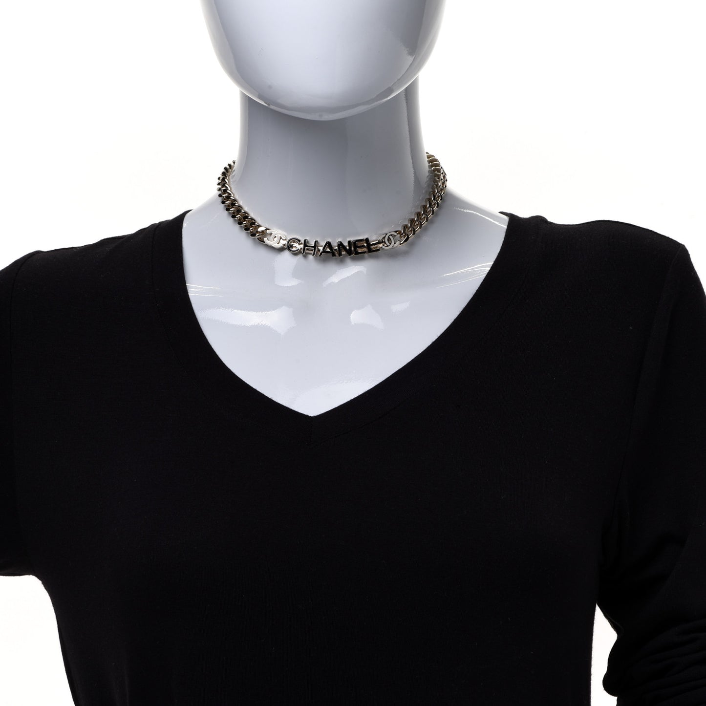 Enamel Metal Logo Choker Necklace Gold White Black