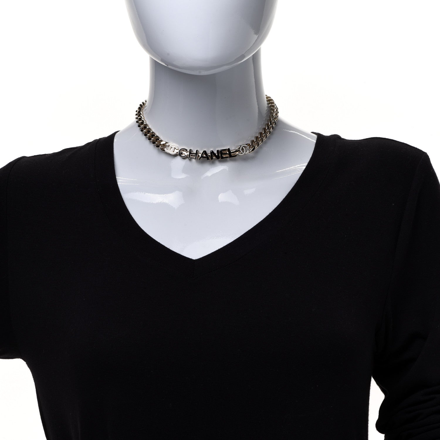 Chanel Enamel Metal Logo Choker Necklace Gold White Black 2 of 5