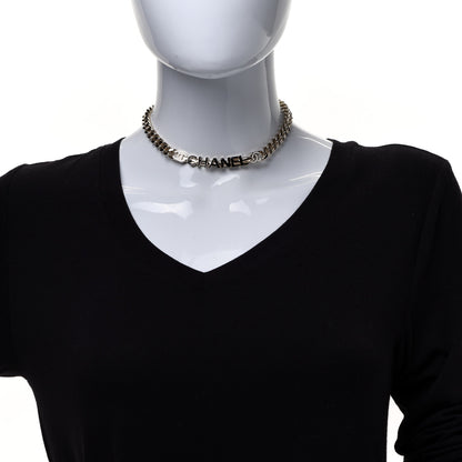 Chanel Enamel Metal Logo Choker Necklace Gold White Black 2 of 5