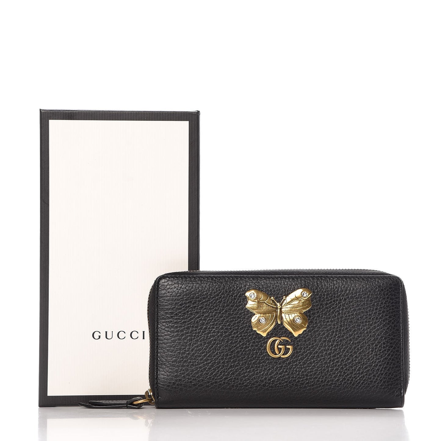 Calfskin Butterfly Zip Around Wallet Black