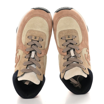 Chanel Nylon Lambskin Suede Calfskin CC Sneakers 40 Tan 2 of 8