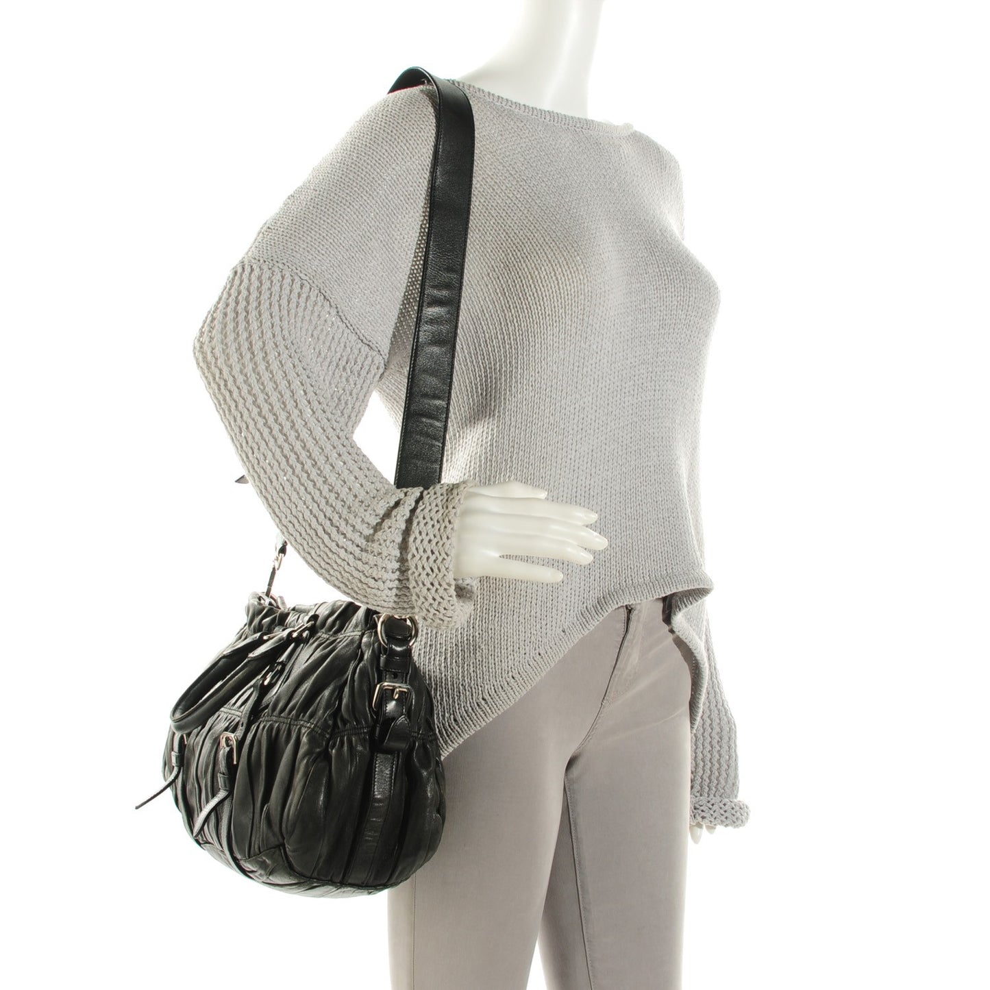 Nappa Gaufre Shoulder Bag Nero Black