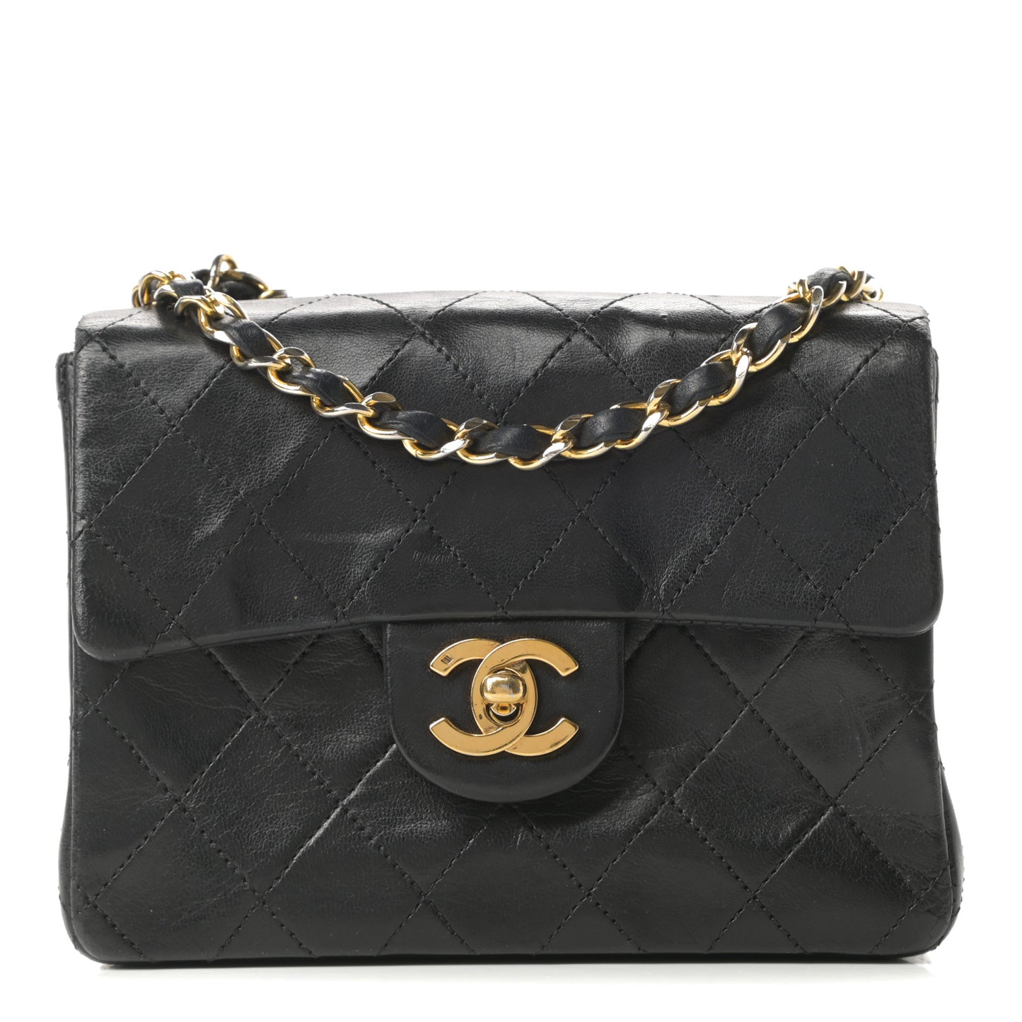 Lambskin Quilted Mini Square Flap Black
