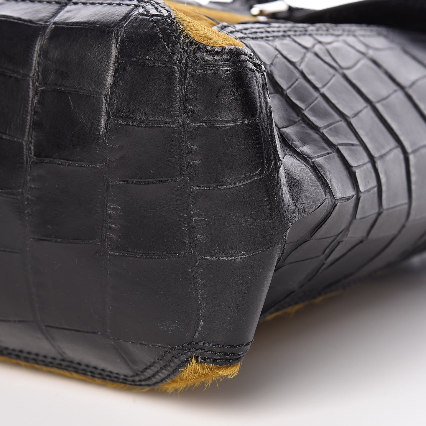 3.1 Calf Hair Calfskin Crocodile Embossed Medium Pashli Satchel Antique Grey Olive