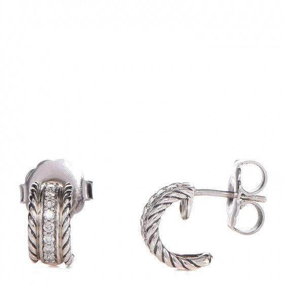 Sterling Silver Diamond 12mm Cable Hoop Earrings