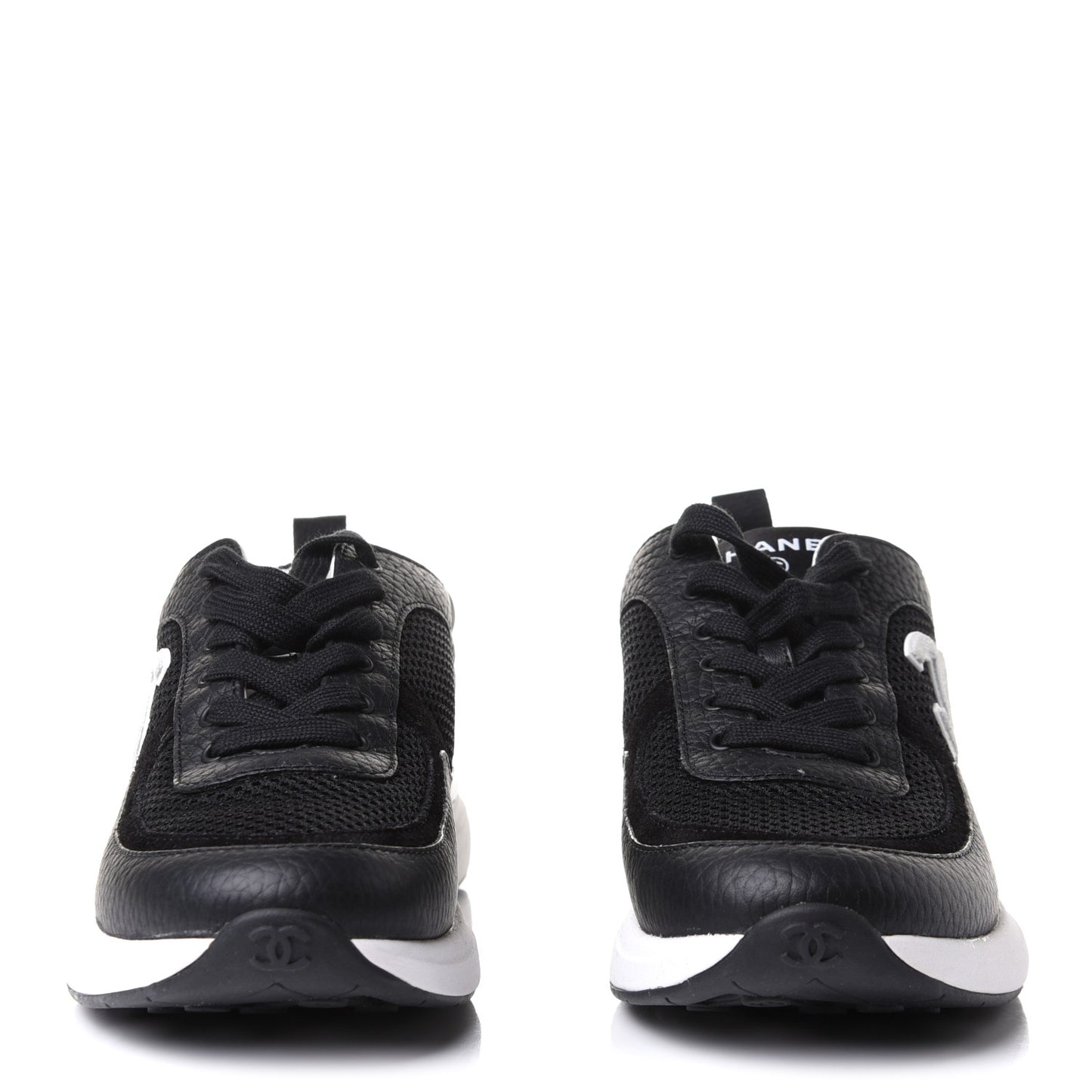 Calfskin Mesh Lycra Suede Womens Logo Sneakers 36.5 Black
