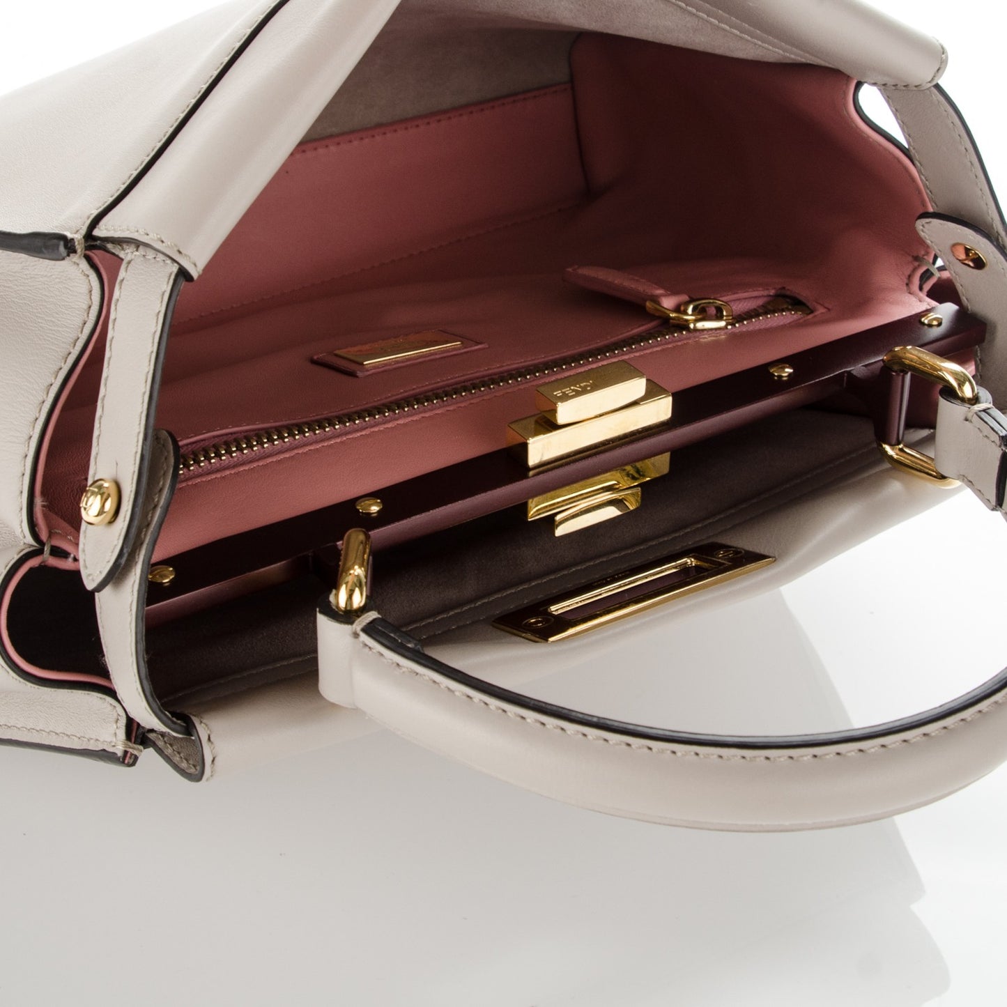 Vitello Seta Shiny Nappa Medium Peekaboo Iconic Satchel Grigio Polvere Bois de Rose