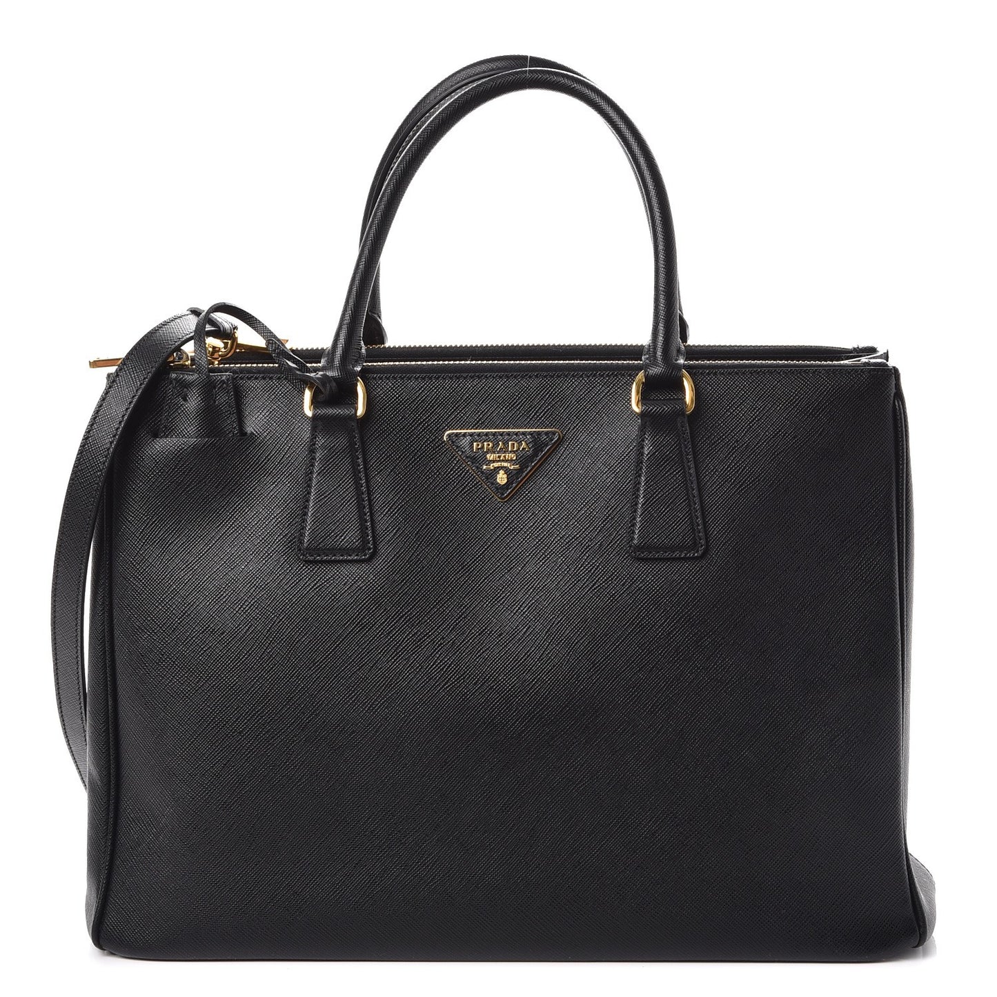 Saffiano Medium Galleria Double Zip Tote Black