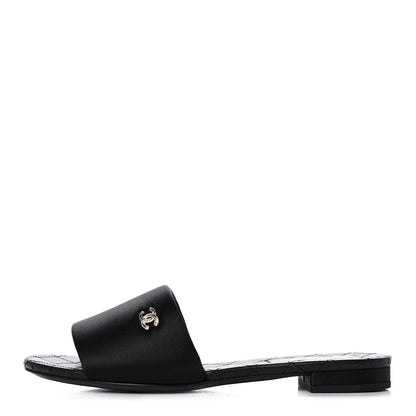 Chanel Satin Mule Sandals 38 Black 1 of 9