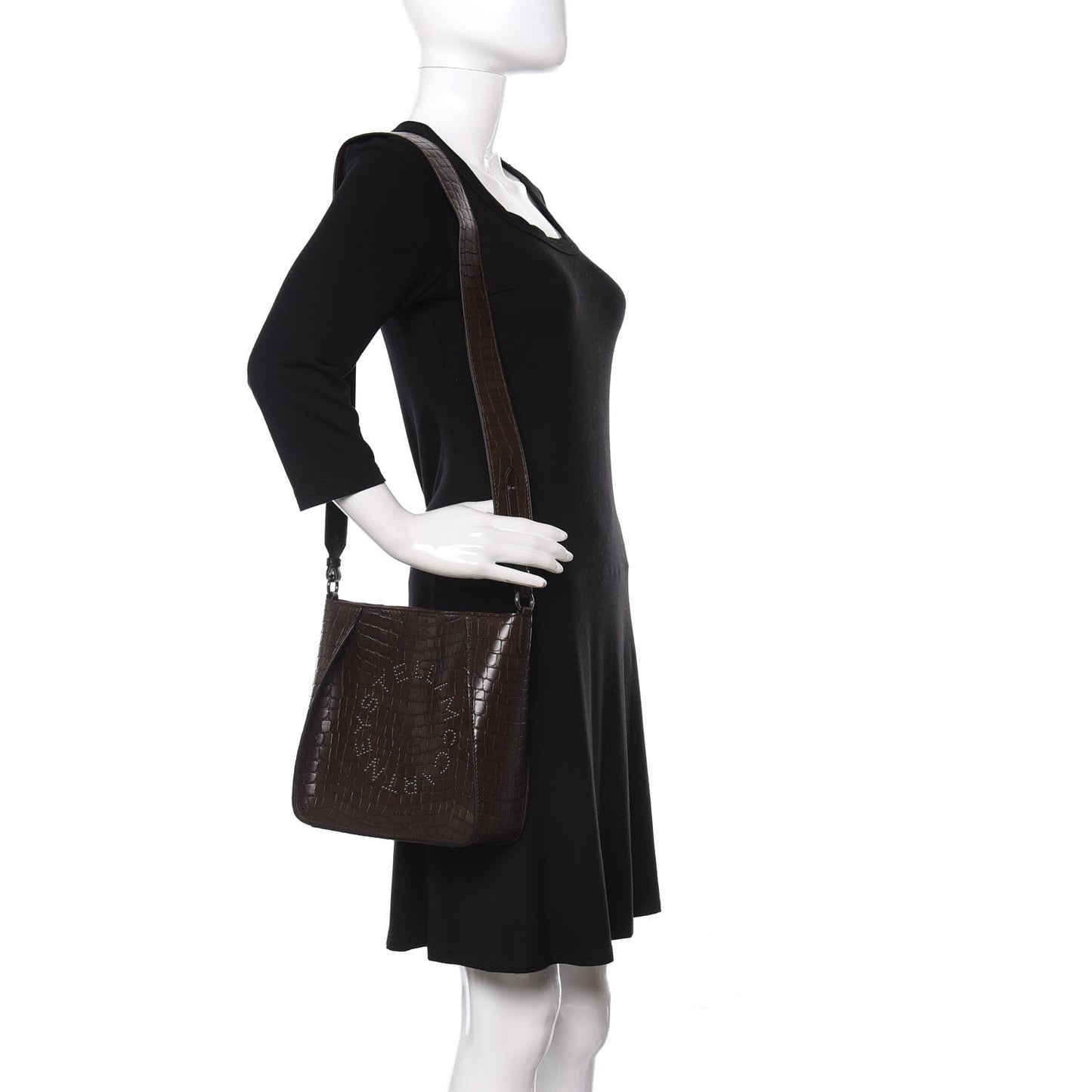 Crocodile Embossed Studded Logo Mini Crossbody Mahogany