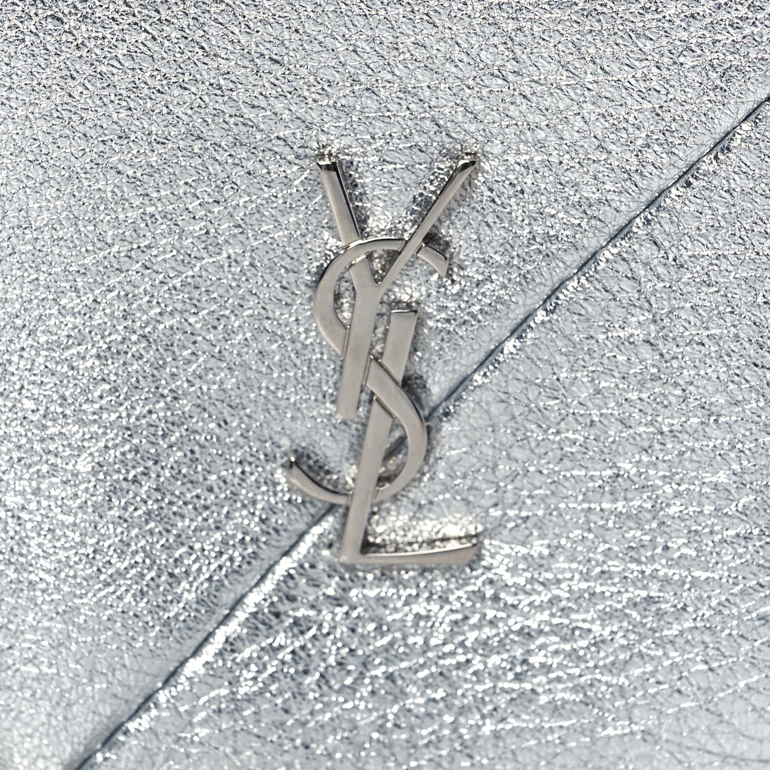 Saint Laurent Crinkled Lame Calfskin Jaime Cube Charm Keychain Silver 7 of 9