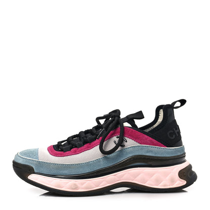 Chanel Fabric Suede CC Sneakers 37.5 Blue Beige Pink 1 of 8
