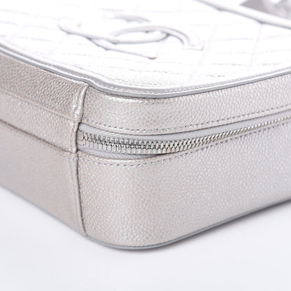 Chanel Metallic Caviar Quilted Medium CC Filigree Vanity Case Silver 9 of 13