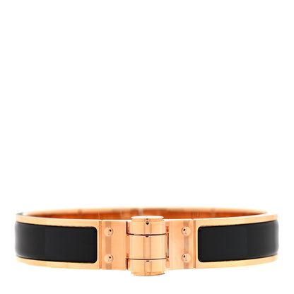 Hermes Enamel Charniere Uni Narrow Hinged Bracelet M Black 1 of 5
