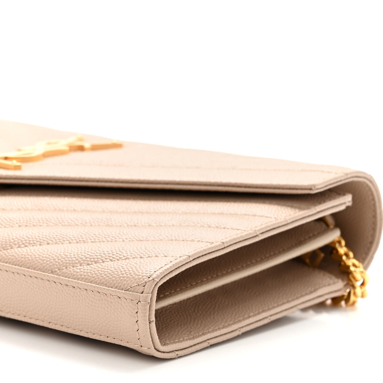 Saint Laurent Grain De Poudre Matelasse Chevron Monogram Chain Wallet Nude Powder 8 of 8