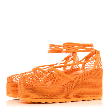 Bottega Veneta Mesh Lambskin Sporty Web Stretch Ankle Tie Espadrilles 38 Tangerine 3 of 8