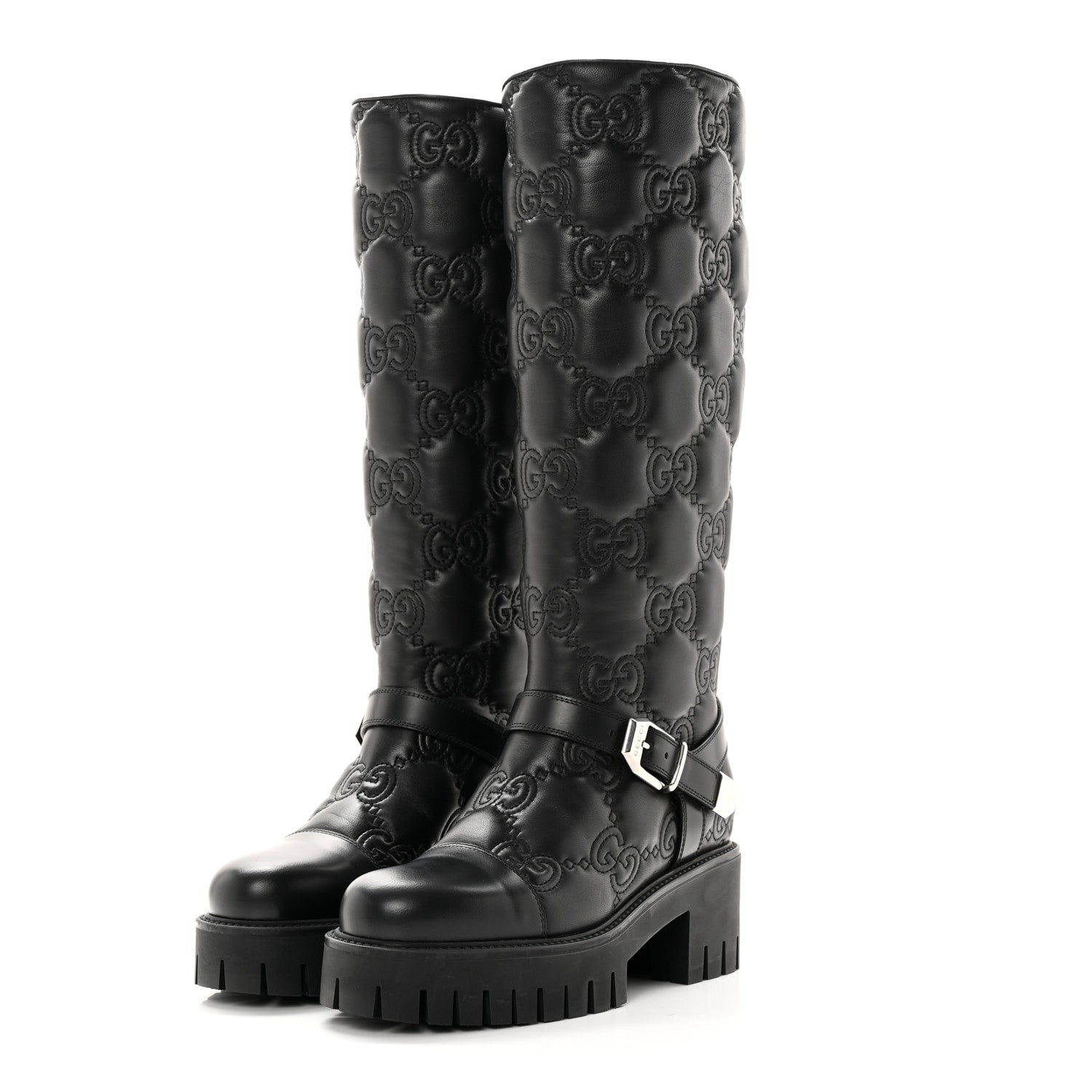 Gucci Cordovan Lux Nappa GG Matelasse 60mm Knee High Boots 37.5 Black 3 of 18