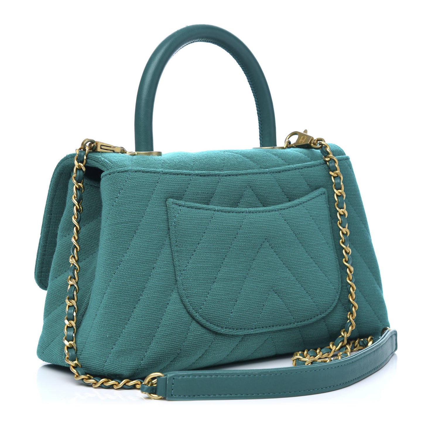 Jersey Chevron Quilted Mini Coco Handle Flap Green
