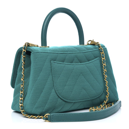 Chanel Jersey Chevron Quilted Mini Coco Handle Flap Green 3 of 9